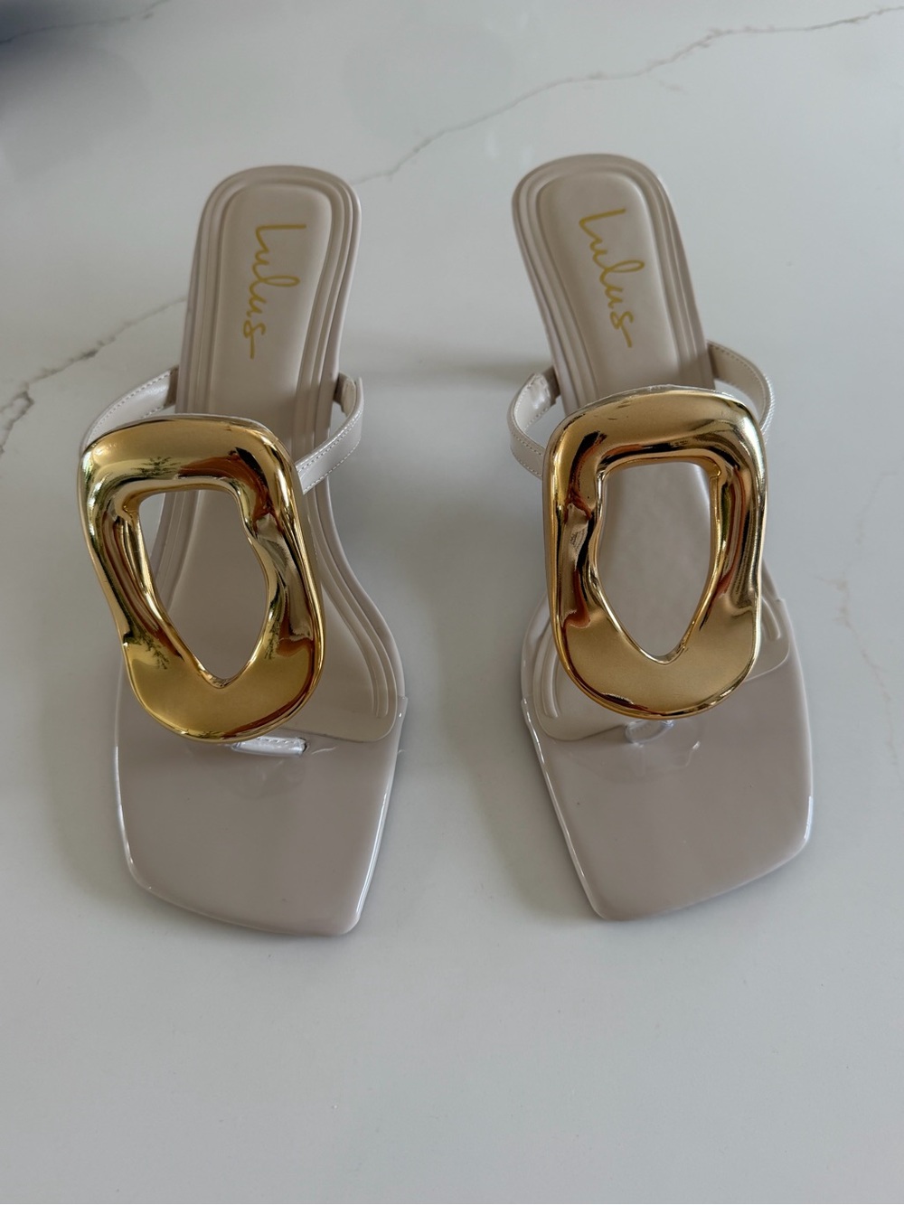Lulu’s Xenia Bone Embellished Thong High Heel Sandals